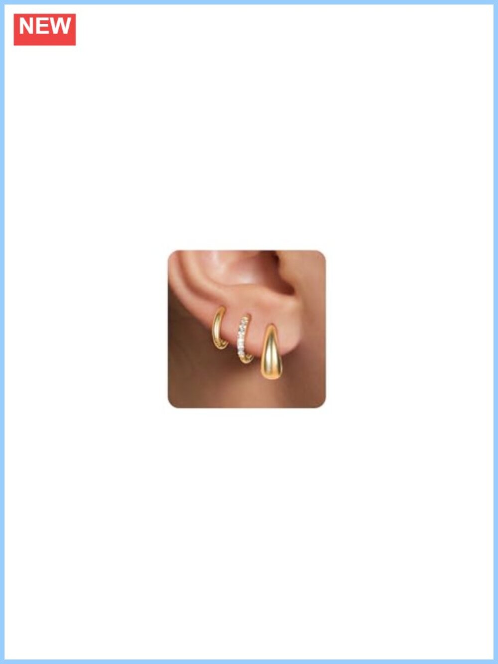 Surgical Steel Huggie Hoop Earrings 14K Gold Plated CZ Hypoallergenic Set